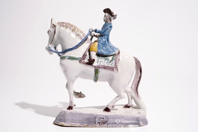 A polychrome model of a horse and rider, Dutch Delft or Northern-French, 18th C.