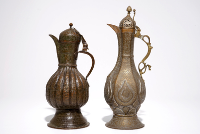 Two large engraved brass jugs, Iran and Central Asia, 17/18th C.