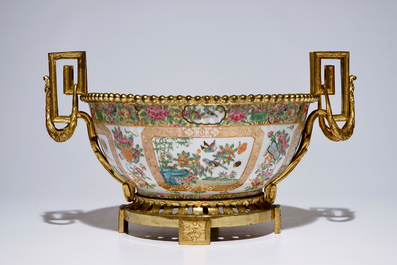 A large Chinese Canton famille rose ormolu-mounted bowl, 19th C.