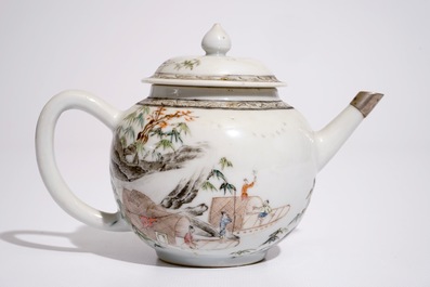 A Chinese silver-mounted grisaille-rose covered teapot, Yongzheng