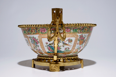 A large Chinese Canton famille rose ormolu-mounted bowl, 19th C.