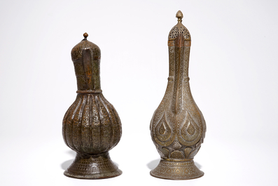 Two large engraved brass jugs, Iran and Central Asia, 17/18th C.