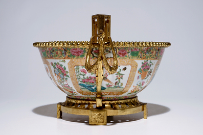 A large Chinese Canton famille rose ormolu-mounted bowl, 19th C.