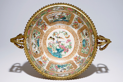 A large Chinese Canton famille rose ormolu-mounted bowl, 19th C.