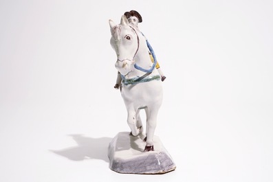 A polychrome model of a horse and rider, Dutch Delft or Northern-French, 18th C.