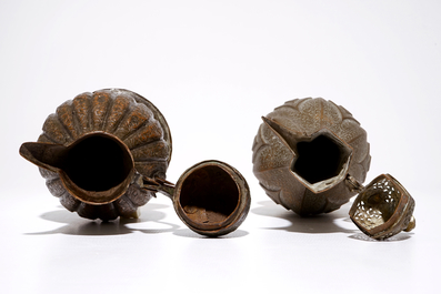 Two large engraved brass jugs, Iran and Central Asia, 17/18th C.