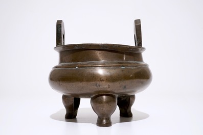 A large Chinese bronze tripod &quot;Ding&quot; vessel, Ming