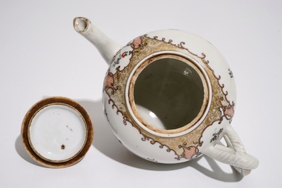 A Chinese famille rose export teapot with twisted handle, Qianlong