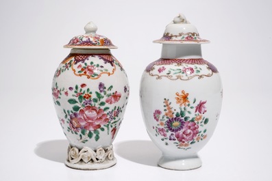Two Chinese export famille rose tea caddies and covers, Qianlong