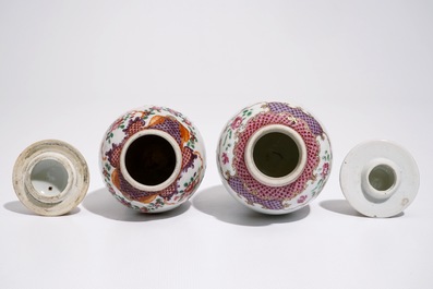 Two Chinese export famille rose tea caddies and covers, Qianlong