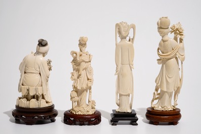 Quatre figures de femmes en ivoire sculpt&eacute;, Chine, fin du 19/d&eacute;but du 20&egrave;me