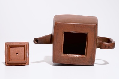 A square Chinese Yixing teapot and cover, 19th C.