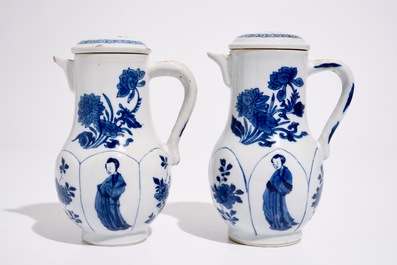 Two Chinese blue and white &quot;Long Eliza&quot; jugs with covers, Kangxi