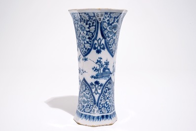 A Dutch Delft blue and white chinoiserie beaker vase, late 17th C.
