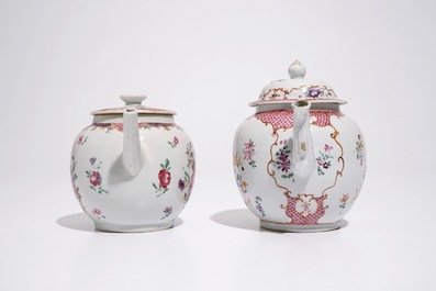 Deux th&eacute;i&egrave;res en porcelaine de Chine famille rose d'exportation, Qianlong