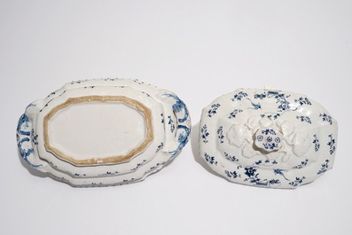 A blue and white Brussels faience &ldquo;La Haie Fleurie&rdquo; tureen and cover, 18th C.