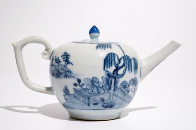 A Chinese blue and white teapot with landscape design, Qianlong