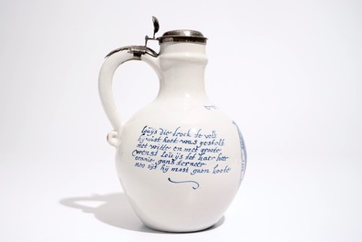 A Dutch Delft orangist text jug with the arms of King William III, 17th C.