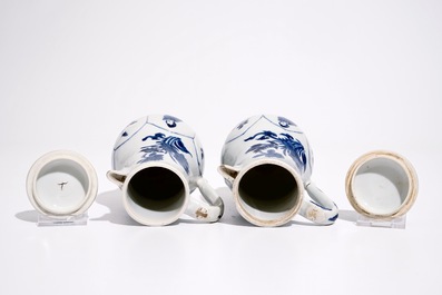 Two Chinese blue and white &quot;Long Eliza&quot; jugs with covers, Kangxi
