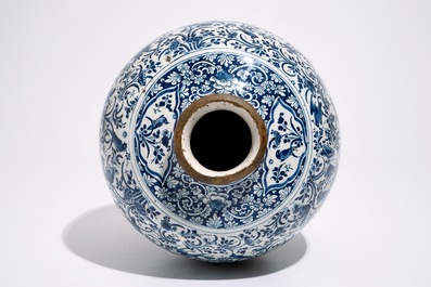 A Dutch Delft blue and white jar with peacocks among foliage, 17th C.