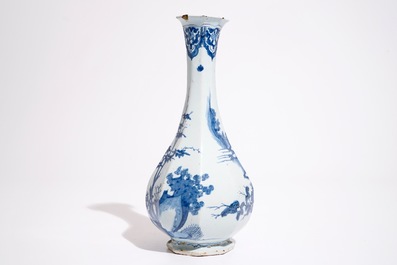 An unusual Delft style chinoiserie bottle vase, Frankfurt or Nevers, 17th C.