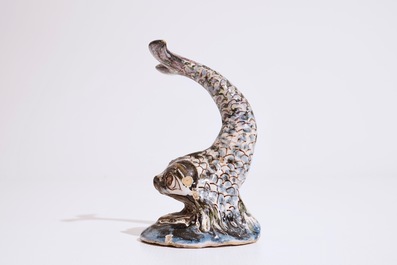 A Dutch Delft model of a whale in blue, manganese and black, ca. 1700