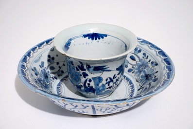A rare blue and white French faience trembleuse, Nevers, 17th C.