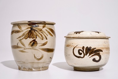 Two Chinese Cizhou covered bowls, Song and Ming