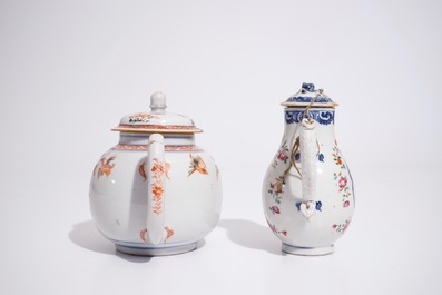 A Chinese famille verte teapot, Kangxi, and a famille rose milk jug, Qianlong