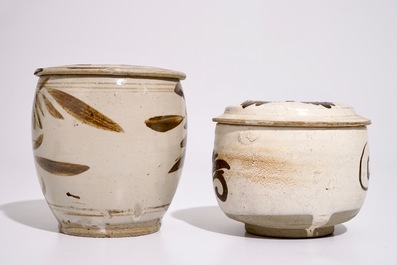 Two Chinese Cizhou covered bowls, Song and Ming