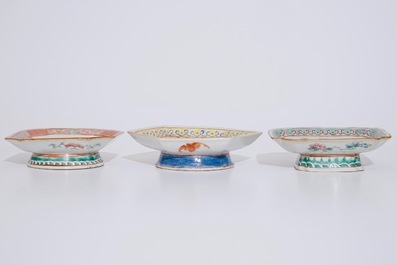 Three Chinese famille rose footed bowls, 19th C.