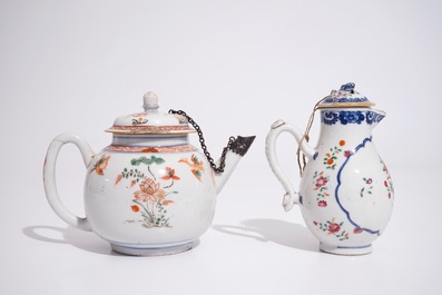 A Chinese famille verte teapot, Kangxi, and a famille rose milk jug, Qianlong
