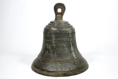 A massive bronze church bell, dated 1623 and inscribed, France