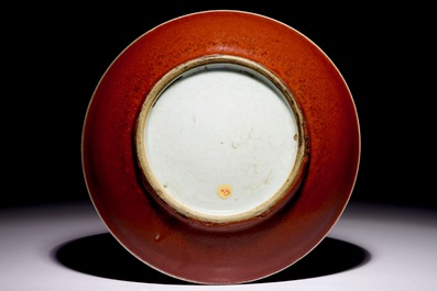 A Chinese red monochrome dish, 19th C.