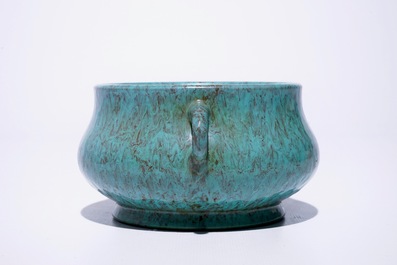 Een Chinese wierookbrander met robin's egg glazuur, Yongzheng merk, 19/20e eeuw