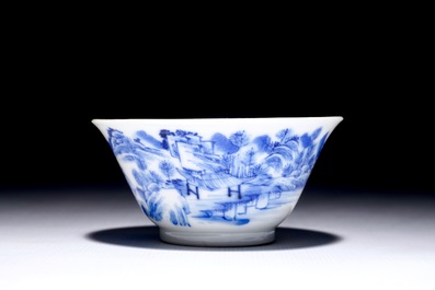 A Chinese blue and white wine cup, Yongzheng mark and of the period