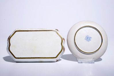 A Chinese Canton enamel floral saucer, Yongzheng and a rectangular saucer, 19th C.