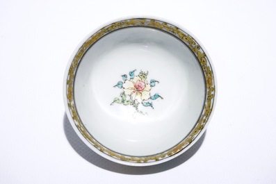 A fine Chinese famille rose and grisaille eggshell cup and saucer with a pheasant, Yongzheng