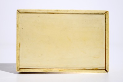 A rectangular Chinese carved ivory casket, Canton, 19th C.