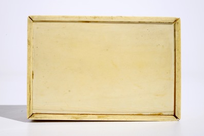 A rectangular Chinese carved ivory casket, Canton, 19th C.