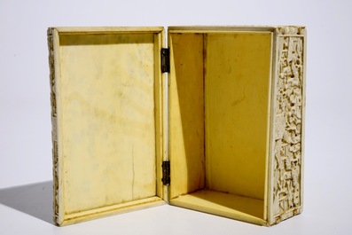 A rectangular Chinese carved ivory casket, Canton, 19th C.