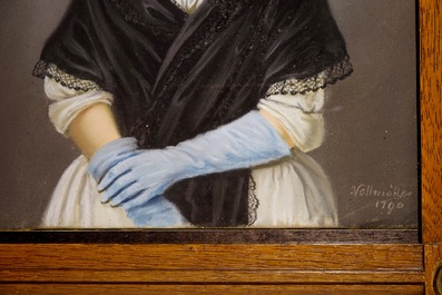 A pair of pastel portraits of young girls, signed Vollm&ouml;ller, dated 1790