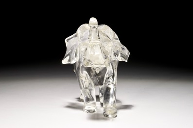 A Chinese carved rock crystal figure of an elephant, signed, 19/20th C.