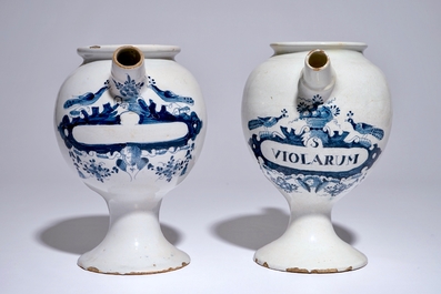 A pair of Dutch Delft blue and white wet drug jars, 18th C.