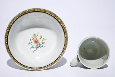 A fine Chinese famille rose and grisaille eggshell bowl with a pheasant, with a related cup, Yongzheng