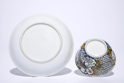 A fine Chinese famille rose and grisaille eggshell cup and saucer with a pheasant, Yongzheng