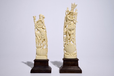 Two tall Indian carved ivory figures of deities, ca. 1900