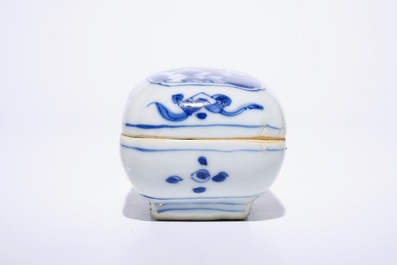 A Chinese blue and white betel nut box and cover, Ming, Wanli