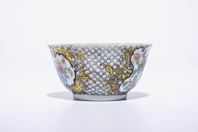 A fine Chinese famille rose and grisaille eggshell cup and saucer with a pheasant, Yongzheng