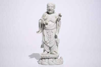 Een Chinese Dehua blanc de Chine figuur van Liu Hai met de pad, gemerkt voor Xie Bamboo, begin 19e eeuw